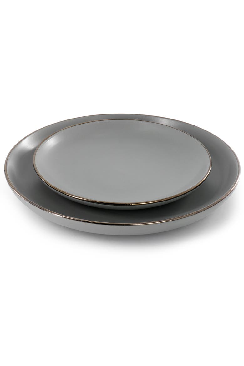 Rockaway 16 Piece Stoneware Gold Rimmed Dinnerware Set, Alternate, color, Grey