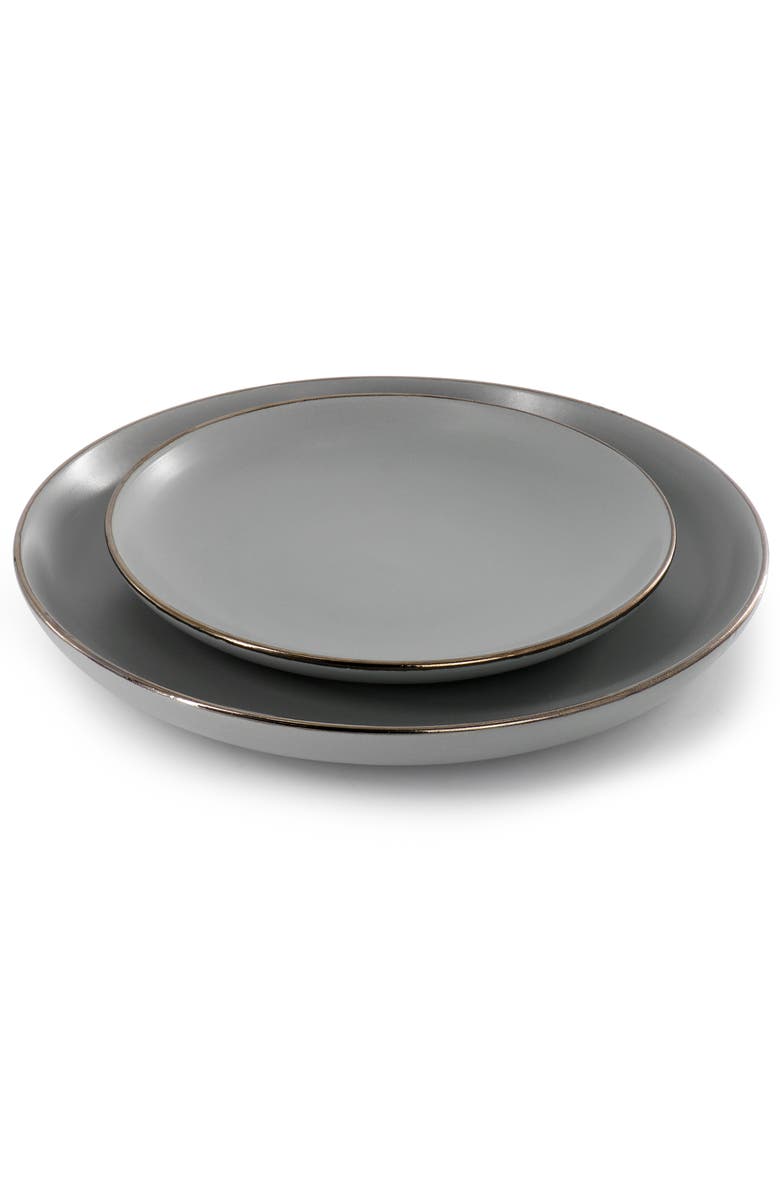 Gibson Home Rockaway 16 Piece Stoneware Gold Rimmed Dinnerware Set, Alternate, color, Grey