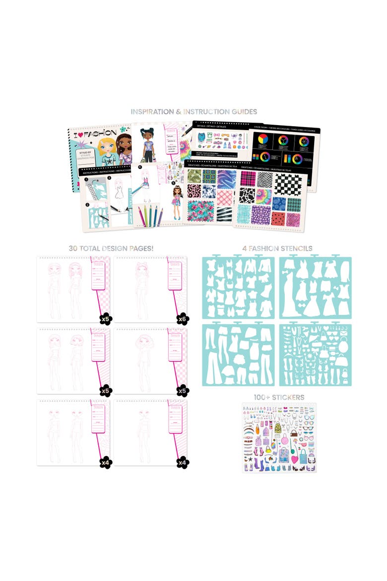 Sketch Portfolio Set Fashionista Outfit Design Pad, Alternate, color, Multicolored