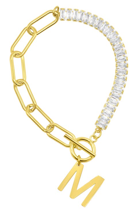 Crystal & Paper Clip Chain Initial Bracelet
