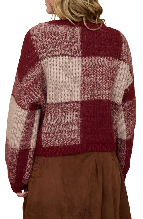 Blu Pepper Colorblock Check Sweater In Burgundy