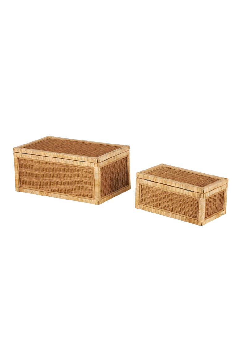 Wood Set of 2 Decorative Rattan Boxes, Alternate, color, BROWN