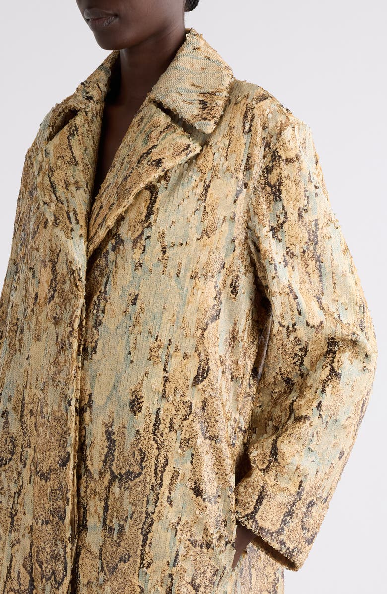 Dries Van Noten Ricca Snakeskin Print Sequin Overcoat, Alternate, color, 
