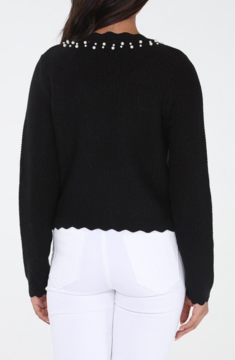 RAIN AND ROSE Beaded Scallop Trim Cardigan, Alternate, color, Black