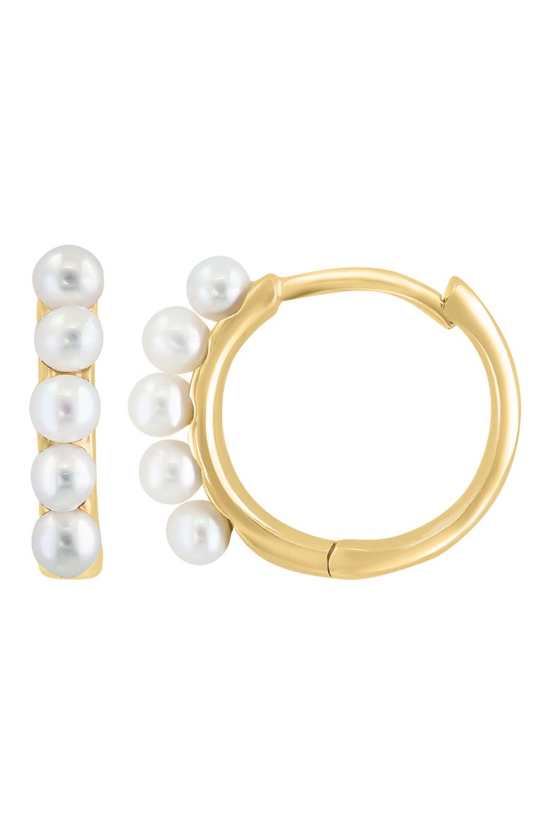 14K Yellow Gold 5-5.5mm Freshwater Pearl Hoop Earrings, Main, color, WHITE