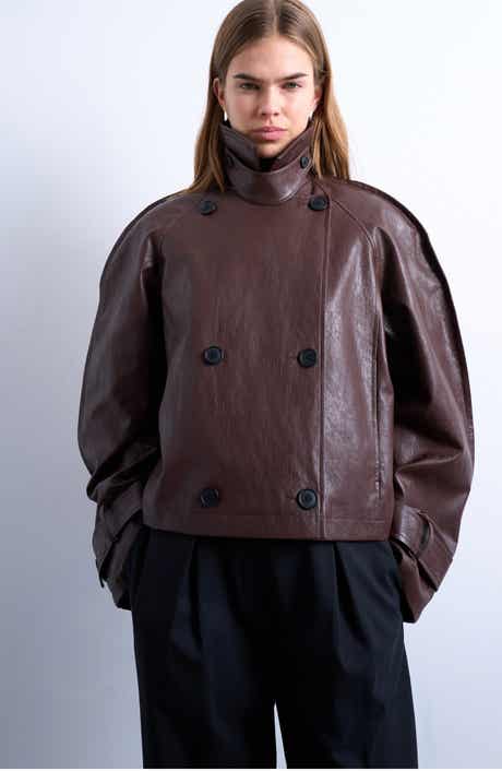 Topshop Ovoid Sleeve Short Faux Leather Trench Coat