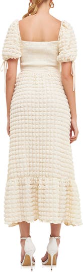 Texture Puff Sleeve Maxi Dress