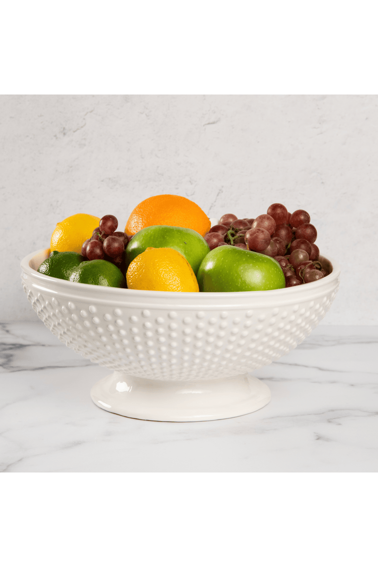 Dolomite 12.25 in. White Hobnail Dotted Pedestal Bowl, Decorative Footed Bowl for Tabletop, Centerpiece, Dining & Home Décor, Main, color, White