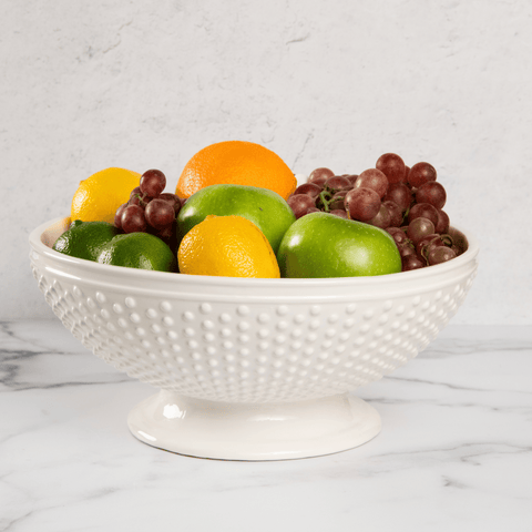 Dolomite 12.25 in. White Hobnail Dotted Pedestal Bowl, Decorative Footed Bowl for Tabletop, Centerpiece, Dining & Home Décor