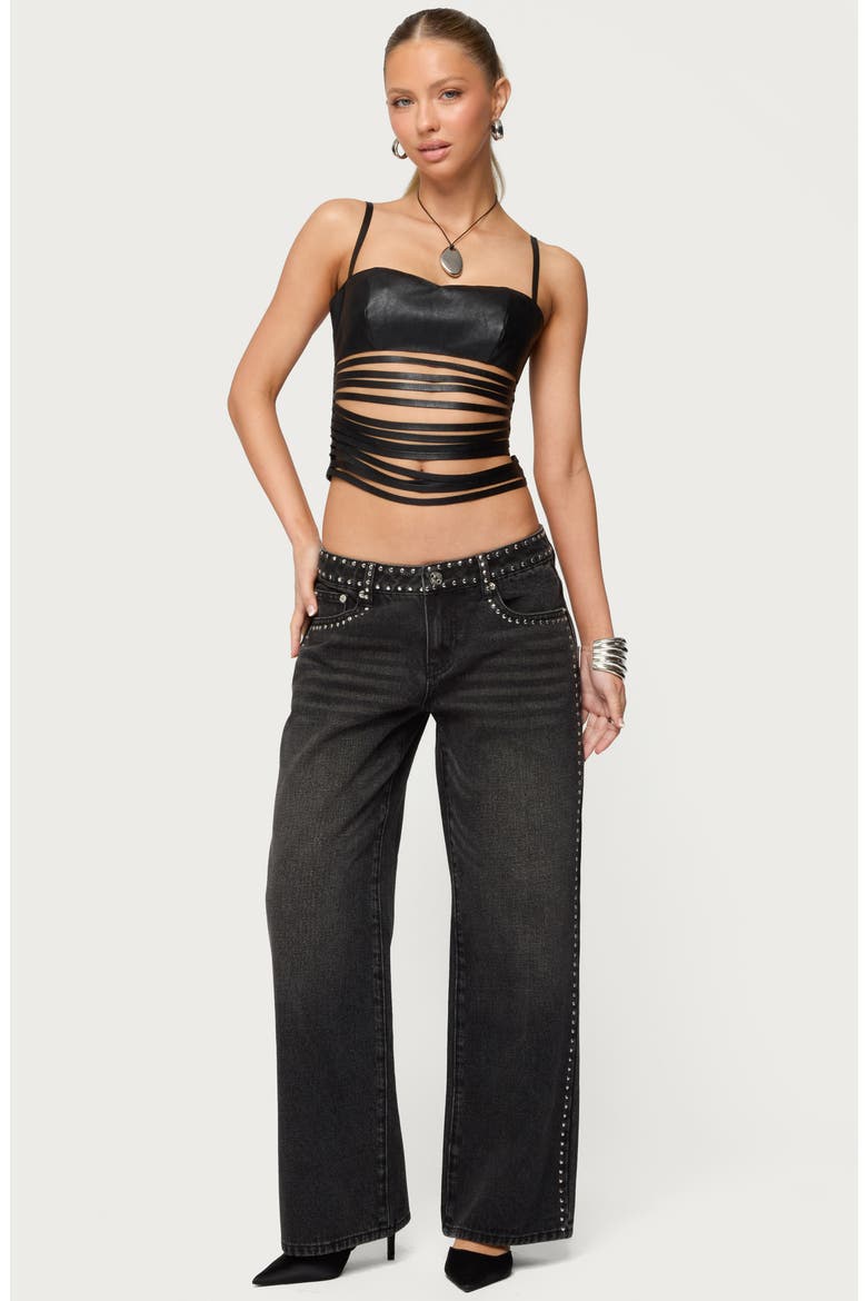 Shredded Faux Leather Bustier Top, Alternate, color, BLACK