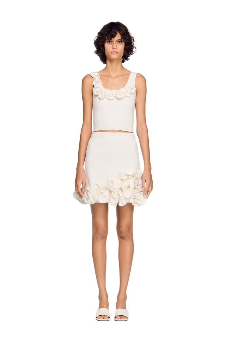 Short floral knit skirt, Alternate, color, White