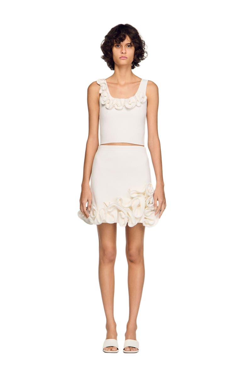 SANDRO Short floral knit skirt, Alternate, color, White