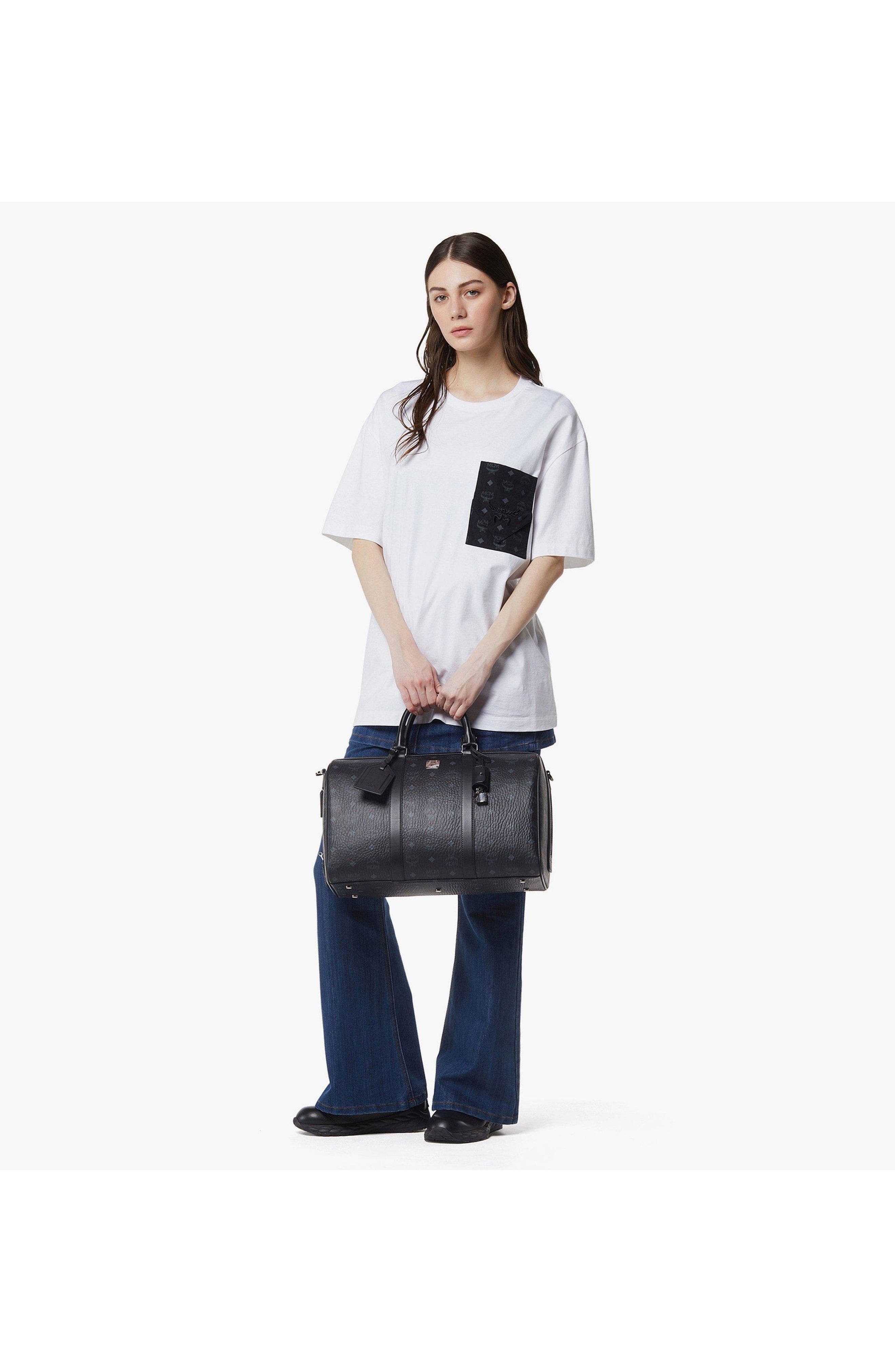 MCM Ottomar Weekender Bag in Visetos, Alternate, color, Black