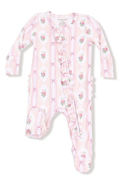 Ogee Lace Floral Print Ruffle Zip Footie (Baby)