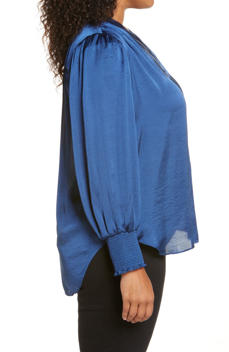 Vince Camuto Smocked Long Sleeve V-Neck Blouse, Alternate, color, Deep Blue