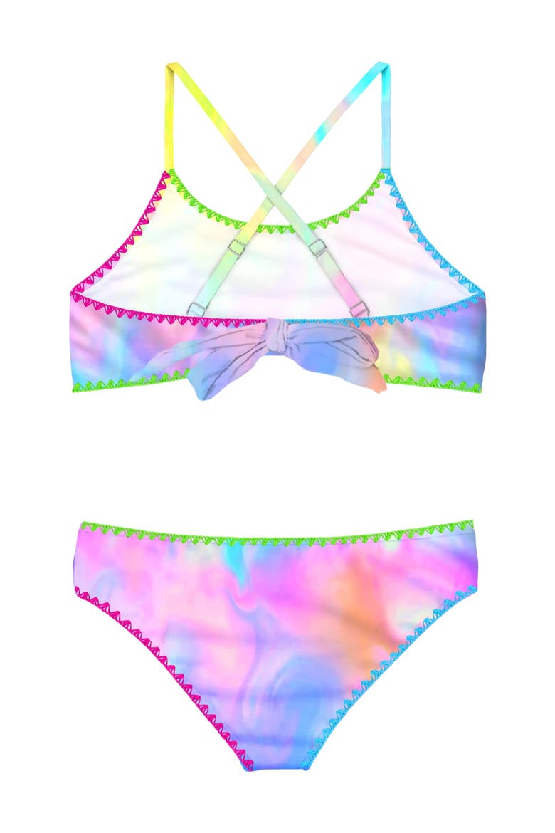 Marble Print Bikini Swimsuit with Embroidered Trim, Alternate, color, Pink Multi