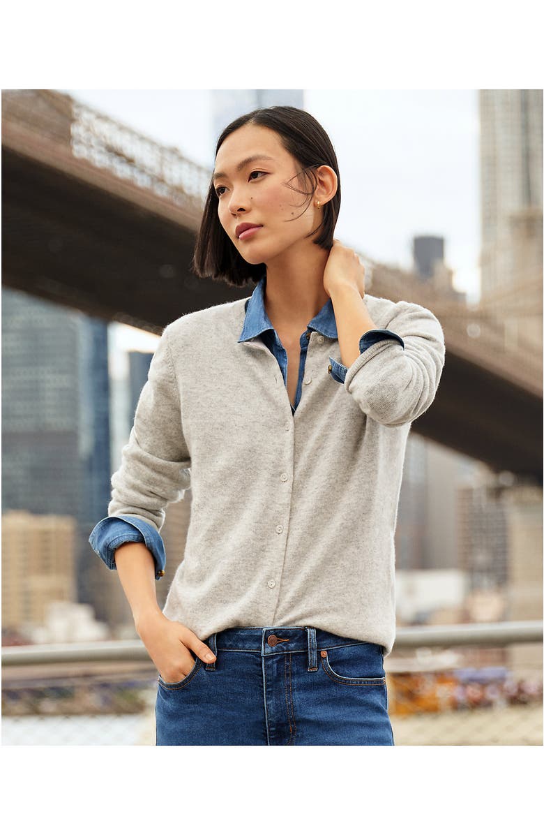 Lands' End Tall Classic Cashmere Cardigan Sweater, Alternate, color, Gray Heather