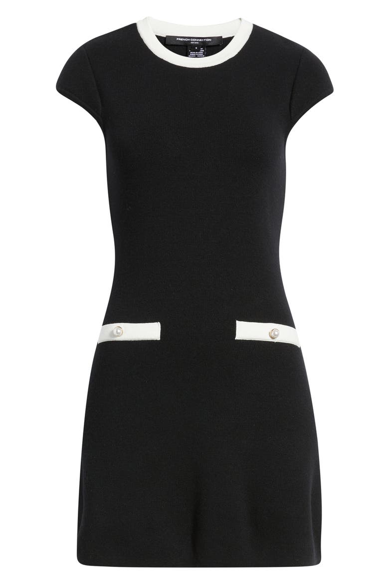 Ruthie Cap Sleeve Mini Sweater Dress, Alternate, color, BLACK-SUMMER WHITE