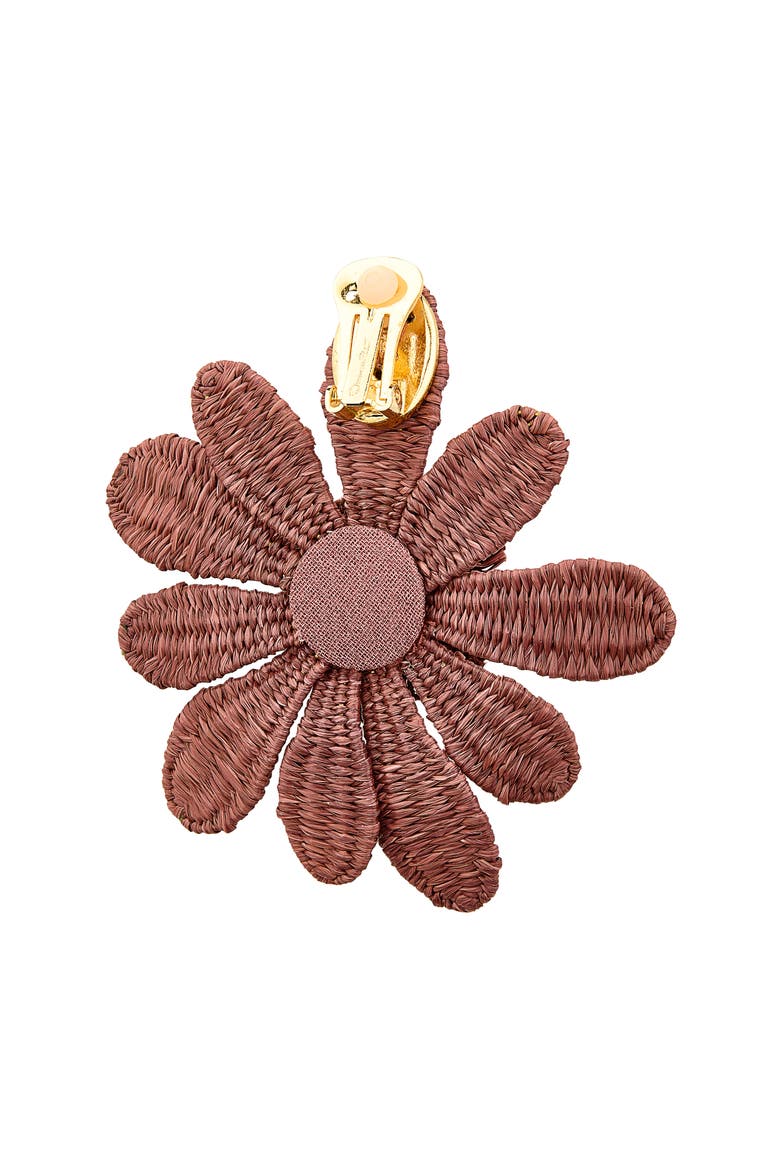 Large Flower Woven Raffia Clip-On Earrings, Alternate, color, MAUVE