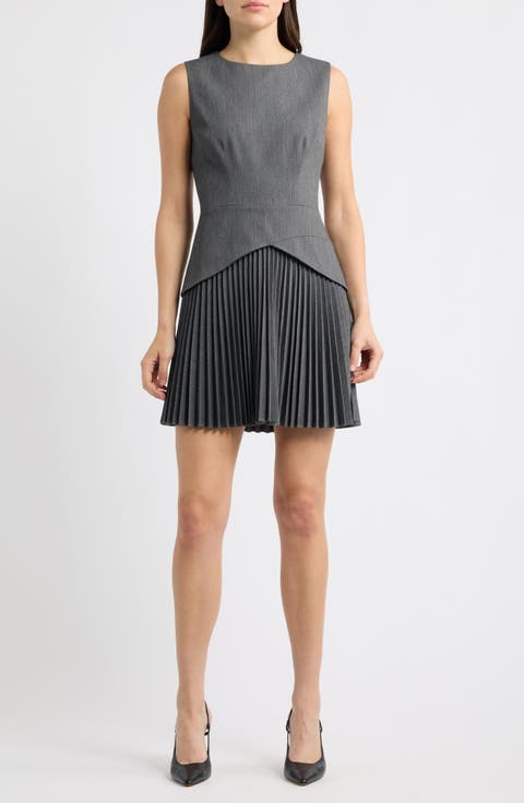 Haddy Pleated Sleeveless Wool Blend Minidress