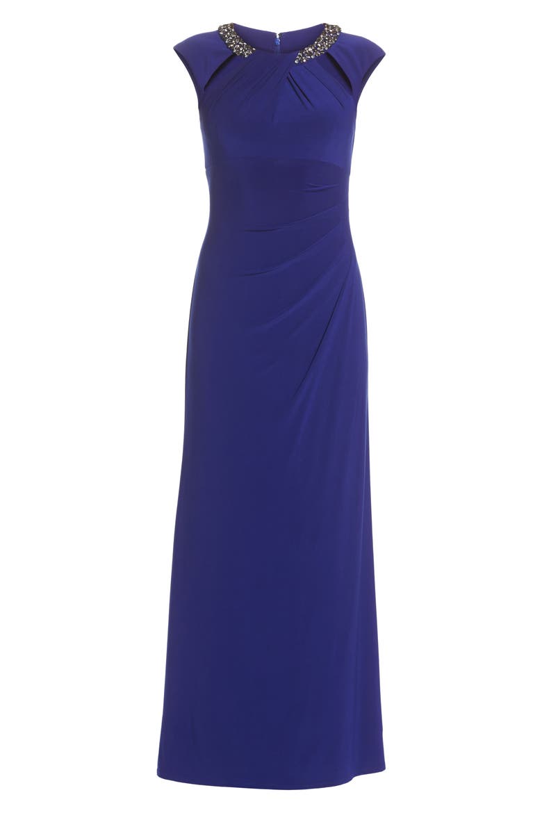 Jeweled Neck Column Gown, Alternate, color, COBALT