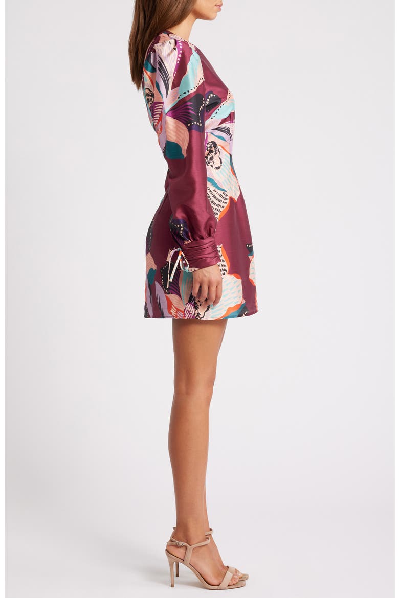 Puff Shoulder Long Sleeve Minidress, Alternate, color, PLUM FLORAL