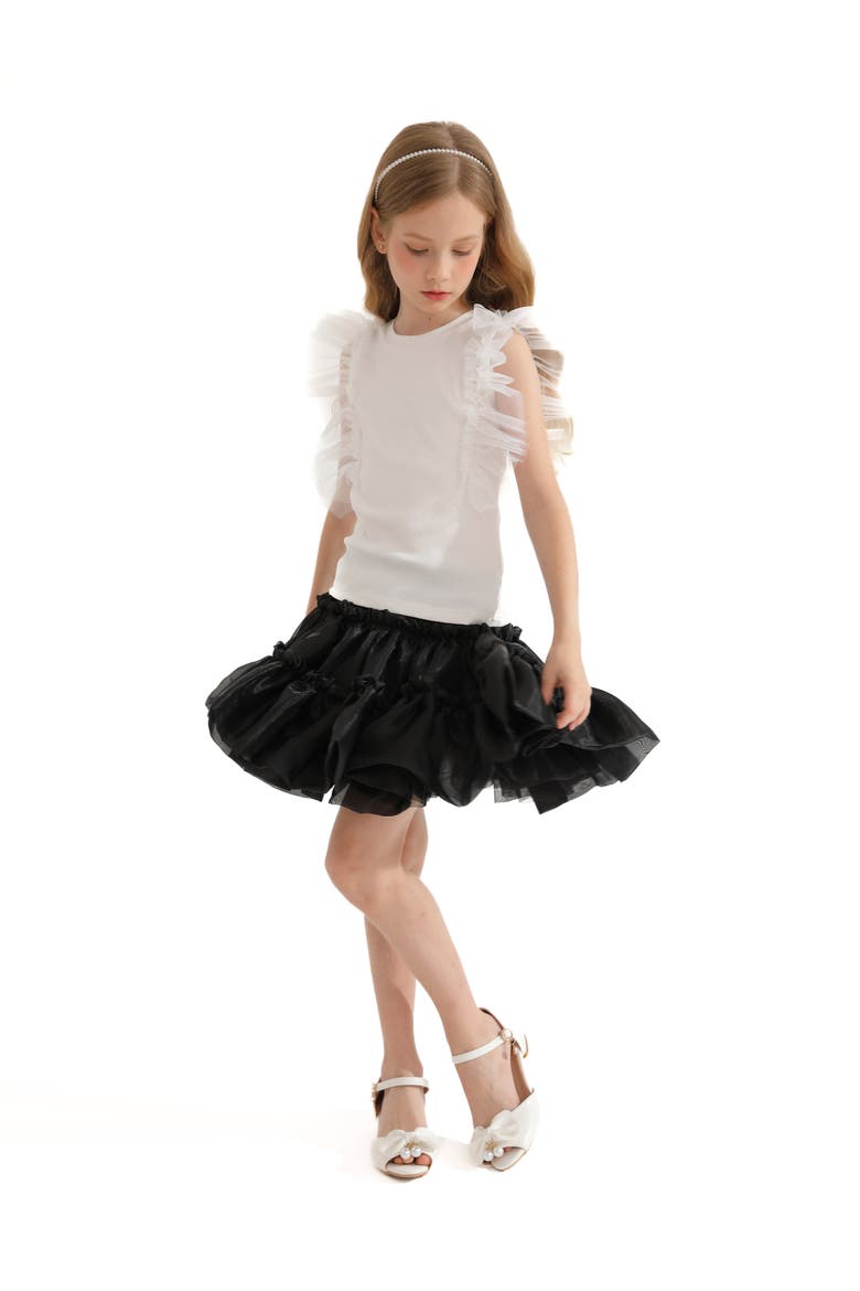 Frilled Satin Skort, Alternate, color, Black