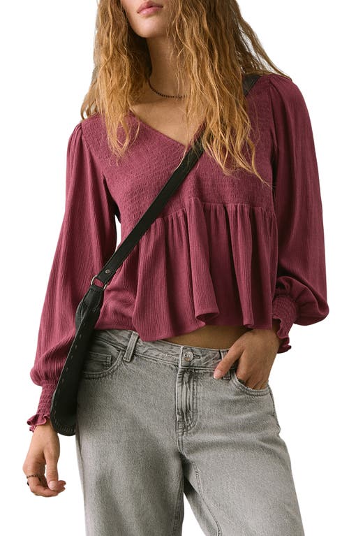 Mango Teen Smocked Flowy Top In Burgundy