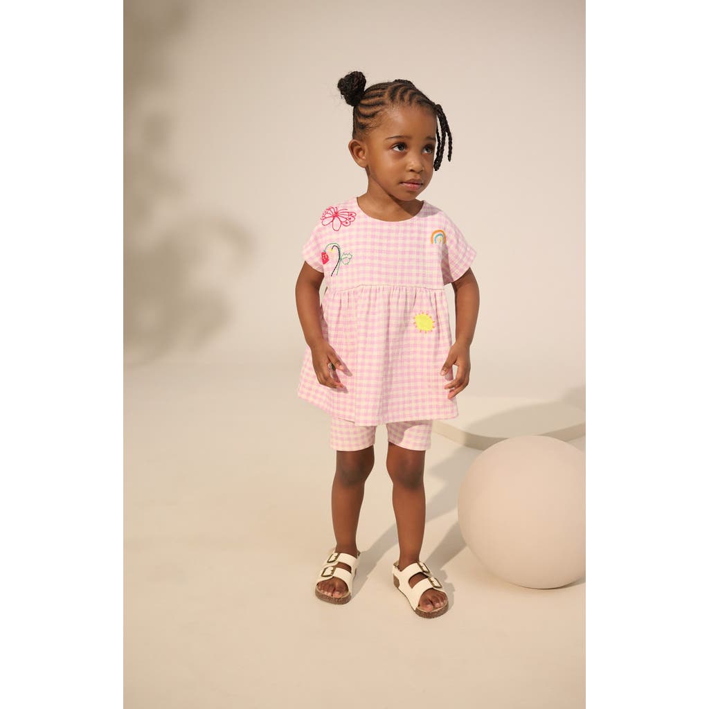 Next Kids' Embroidered Gingham Top & Shorts Set In Pink
