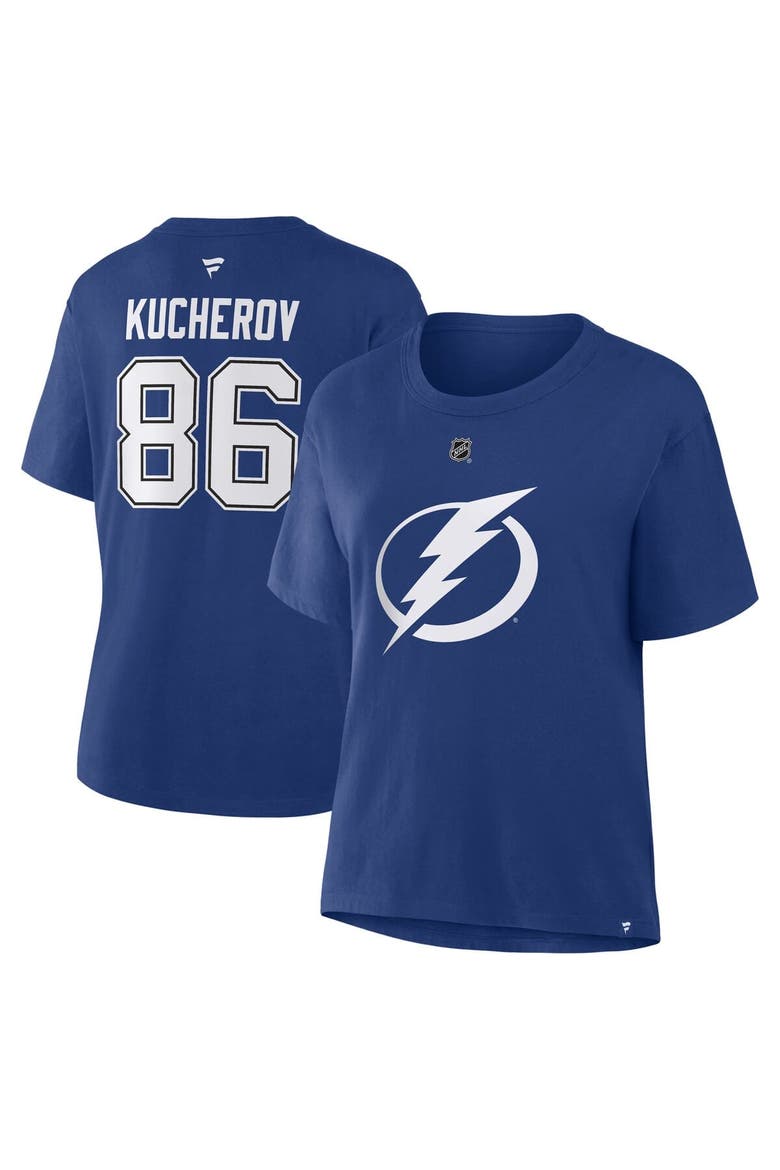 Women's Fanatics Nikita Kucherov Blue Tampa Bay Lightning Authentic Stack Name & Number T-Shirt, Main, color, Blue