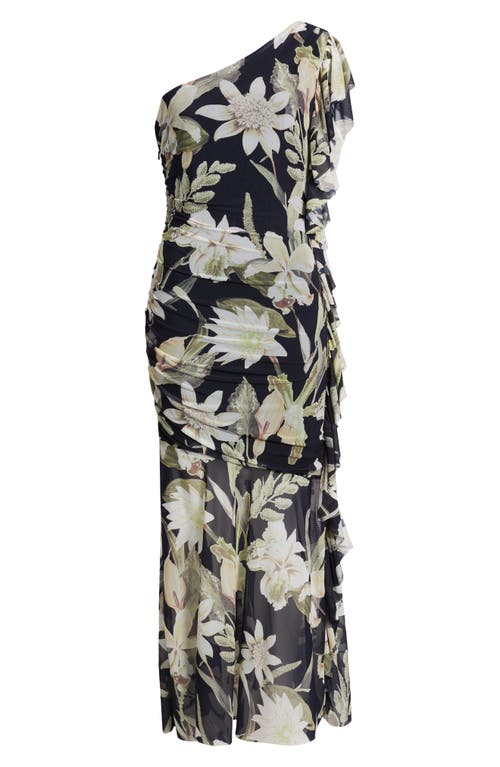 Chelsea28 Drape Ruffle One-shoulder Maxi Dress In Navy- Green Island Floral