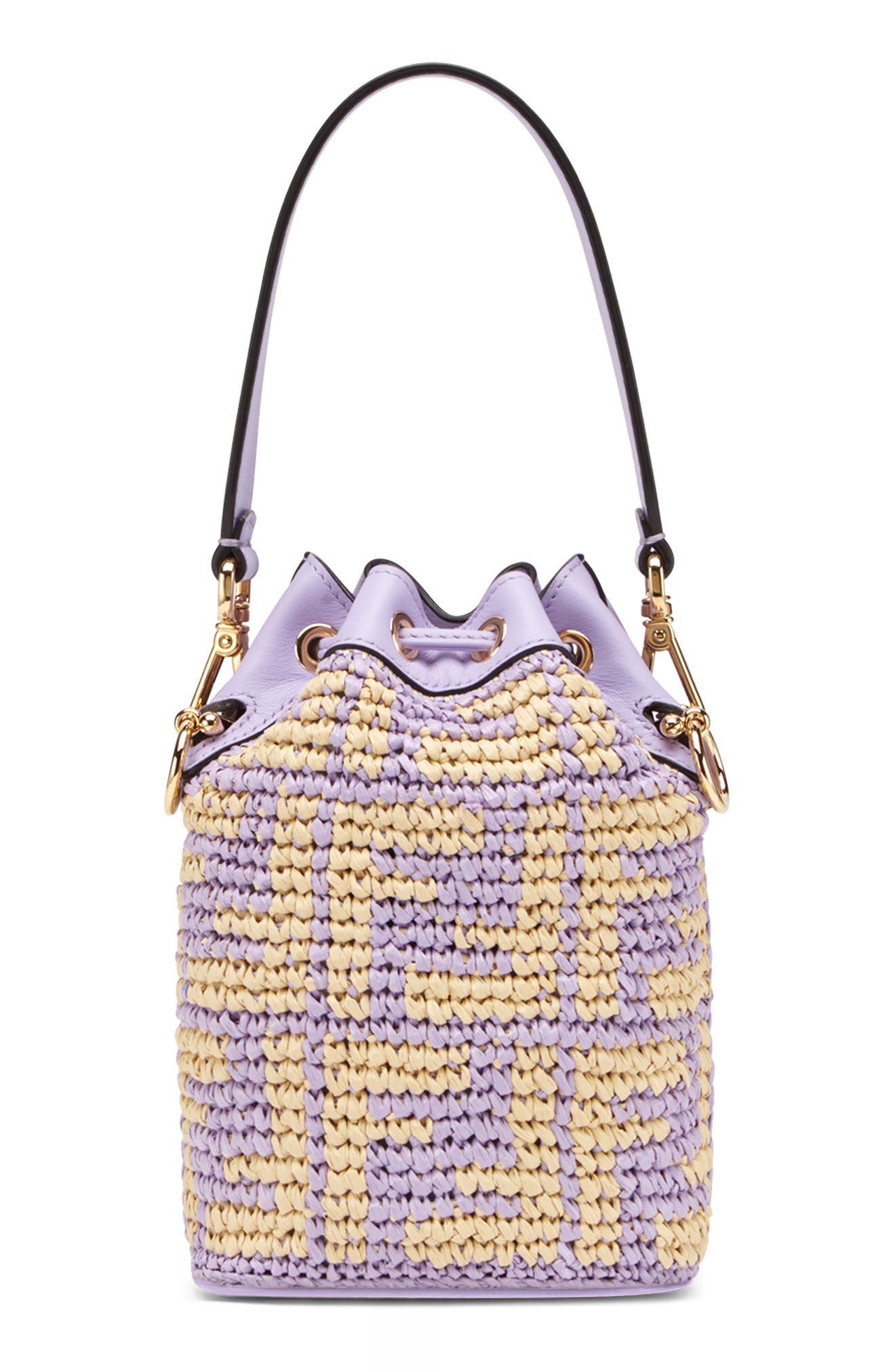 Fendi Small Mon Tresor Woven Raffia Bucket Bag, Alternate, color, 