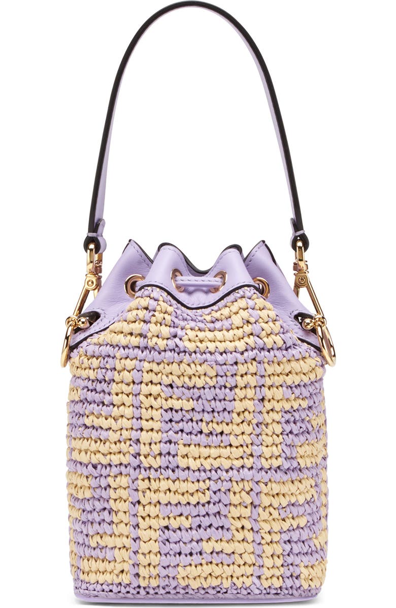 Fendi Small Mon Tresor Woven Raffia Bucket Bag, Alternate, color,