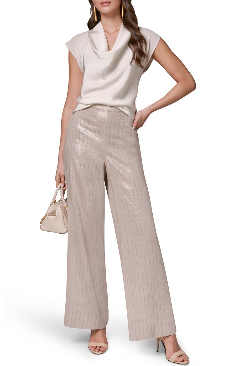 Shine Pinstripe Wide Leg Pants, Alternate, color, SISAL/ CANYON