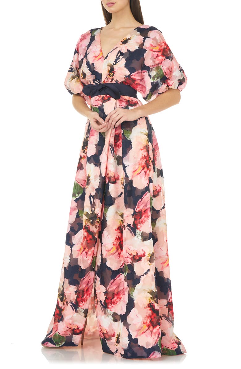 Carmen Marc Valvo Infusion Floral Print Chiffon Ballgown, Alternate, color,