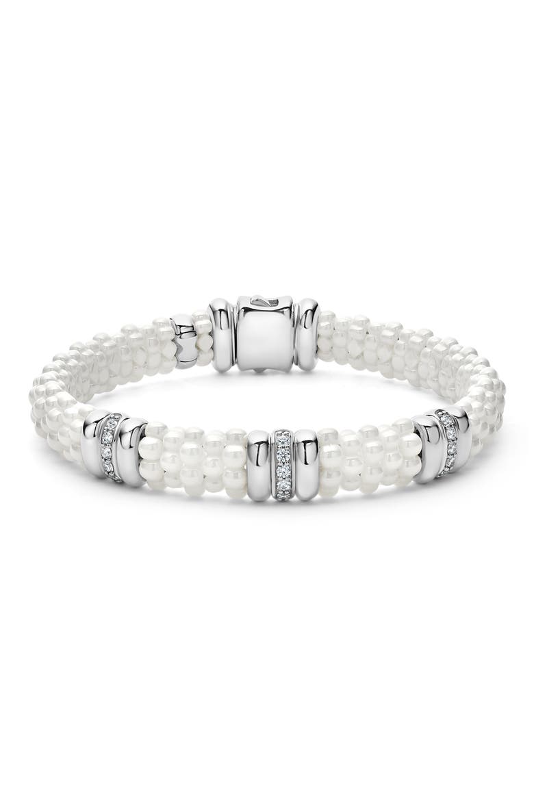 White Caviar Triple Diamond Station Bracelet, Main, color, WHITE