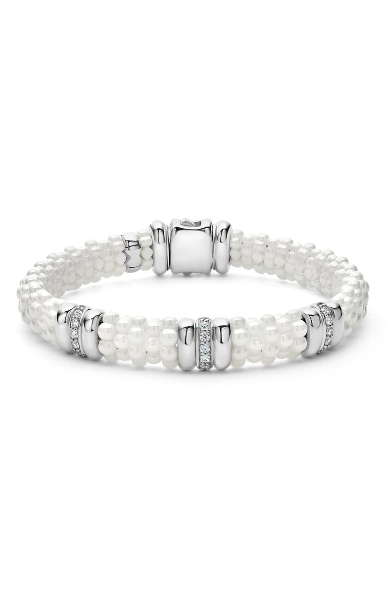 LAGOS White Caviar Triple Diamond Station Bracelet, Main, color, White