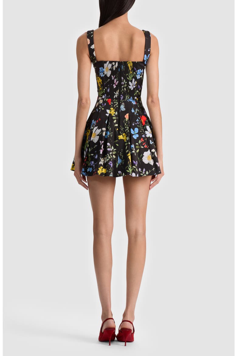 Veda Floral Pleated Stretch Cotton Minidress, Alternate, color, TWISTING VINES BLACK