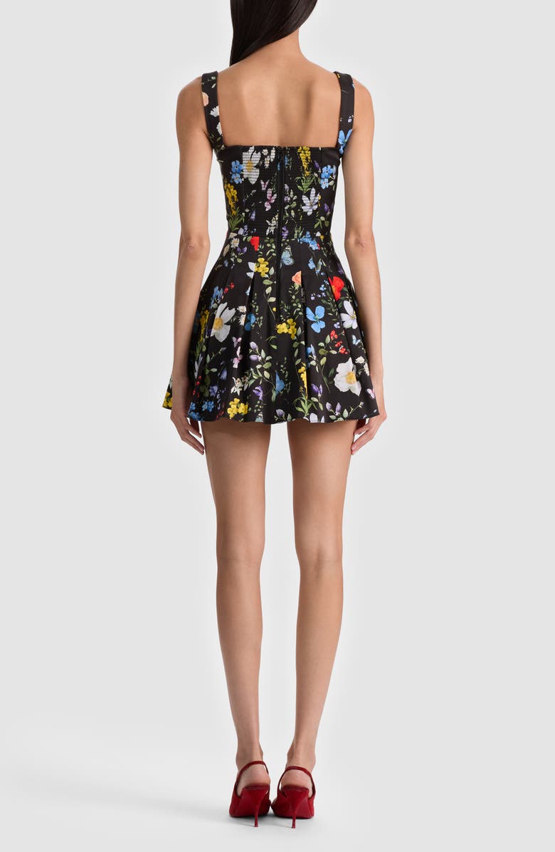 Alice + Olivia Veda Floral Pleated Stretch Cotton Minidress, Alternate, color, Twisting Vines Black