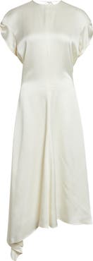 Victoria Beckham Twist Shoulder Asymmetric Satin Midi Dress