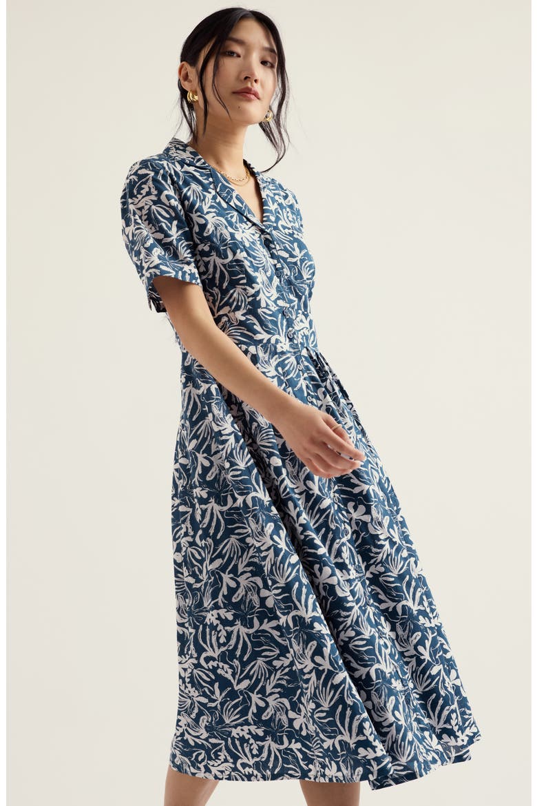 Floral Organic Cotton Voile Shirtdress, Alternate, color, INKY FRONDS STORM