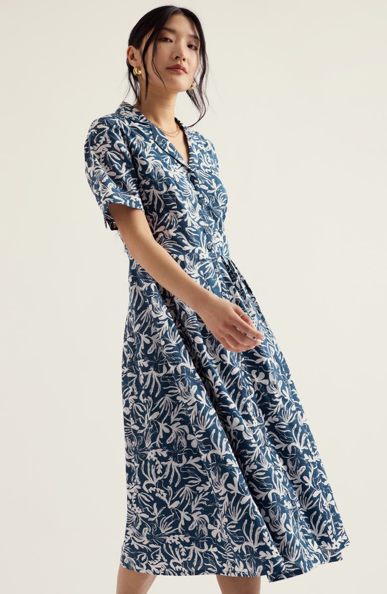 Seasalt Cornwall Charlotte Floral Organic Cotton Voile Shirtdress, Alternate, color, Inky Fronds Storm