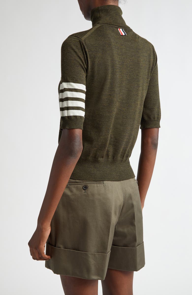 Thom Browne Relaxed Fit 4-Bar Short Sleeve Virgin Wool Blend Turtleneck Sweater, Alternate, color,