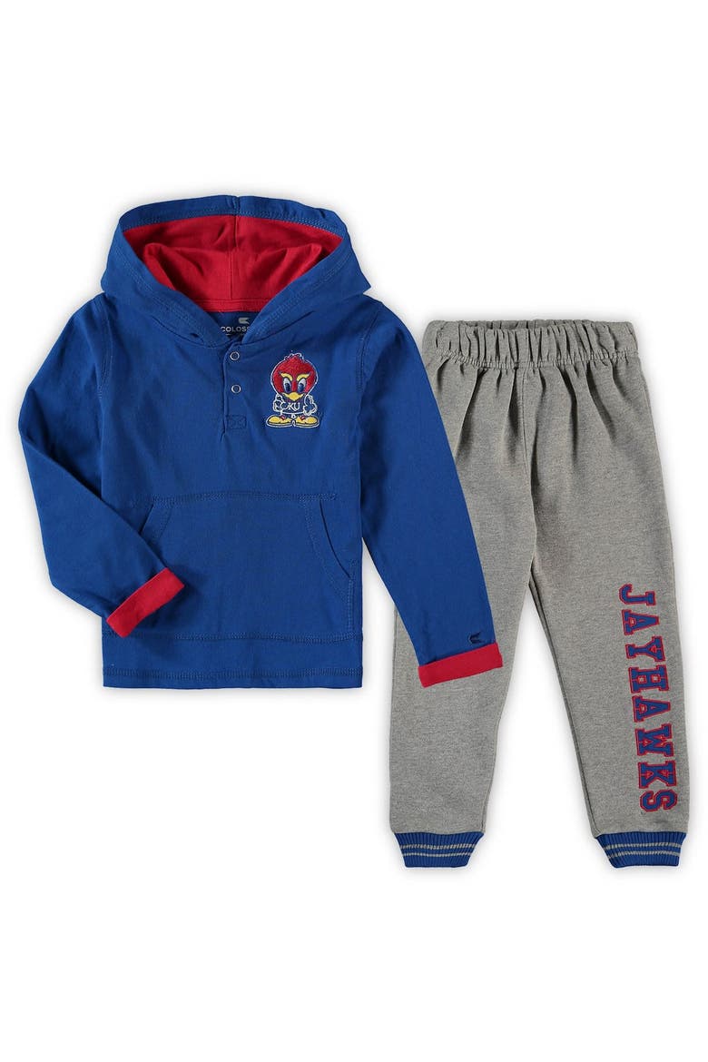 Toddler Colosseum Royal/Heathered Gray Kansas Jayhawks Poppies Hoodie and Sweatpants Set, Main, color, Royal