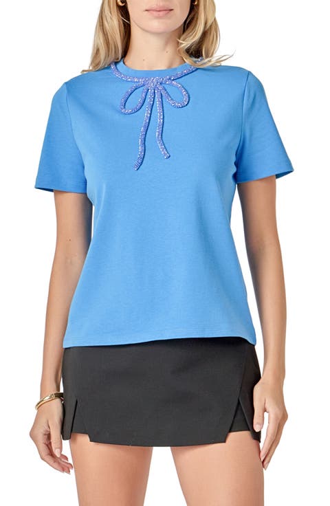 Beaded Bow Cotton T-Shirt