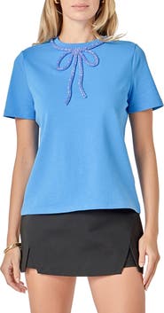 English Factory Beaded Bow Cotton T-Shirt