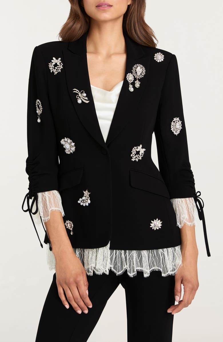 Cinq à Sept Roxie Crystal Brooch Blazer, Alternate, color, Black/ Ivory