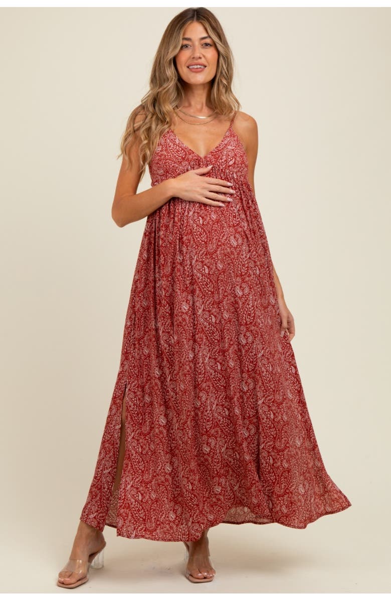 PinkBlush Paisley Print Sleeveless Side Slit Maxi Dress, Alternate, color, Rust