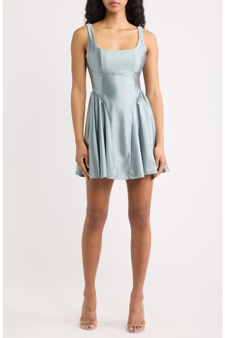 Glitter Sleeveless Satin Fit & Flare Dress, Main, color, SLATE