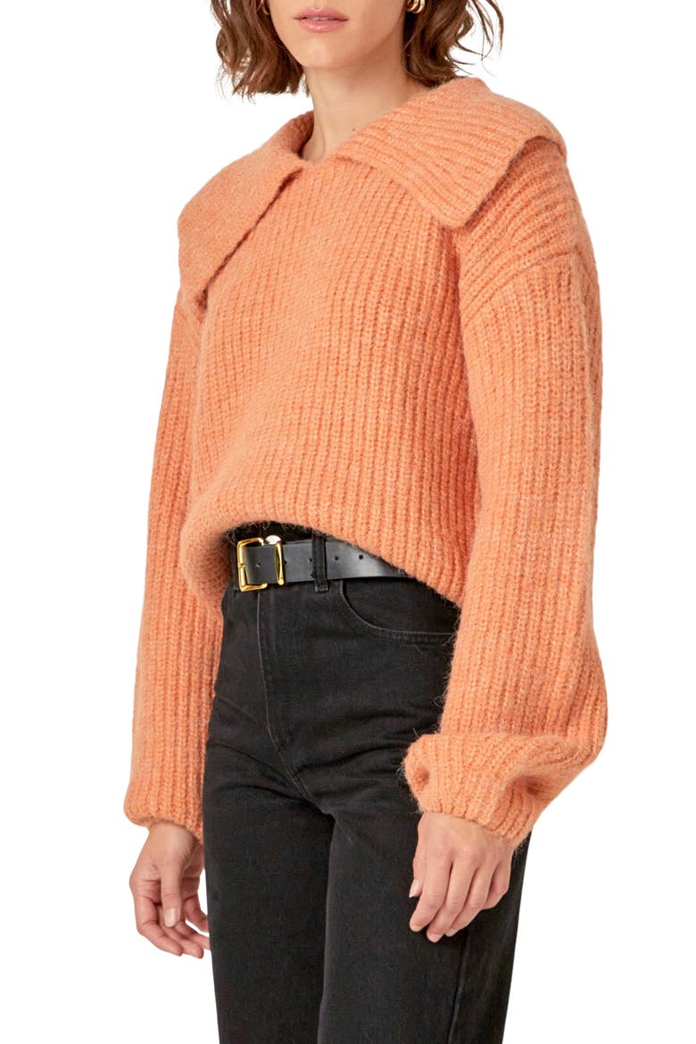 Collar Chunky Sweater, Alternate, color, PEACH